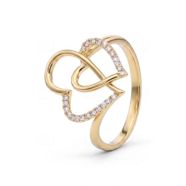 Ring 750/18 K Gelbgold verschlungene Herzen mit Diamanten 0.10 ct - RI-73796-GG