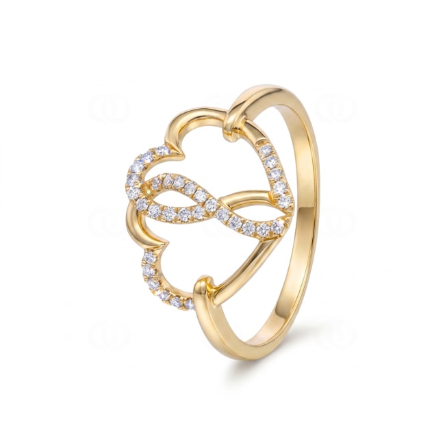 Ring 750/18 K Gelbgold verschlungene Herzen mit Diamanten 0.13 ct - RI-73798-GG