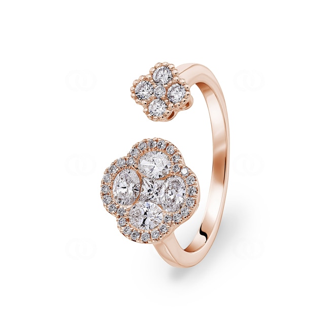 Ring 750/18 K Roségold Kleeblätter mit Diamanten 0.91 ct H/si - RI-05815-RG