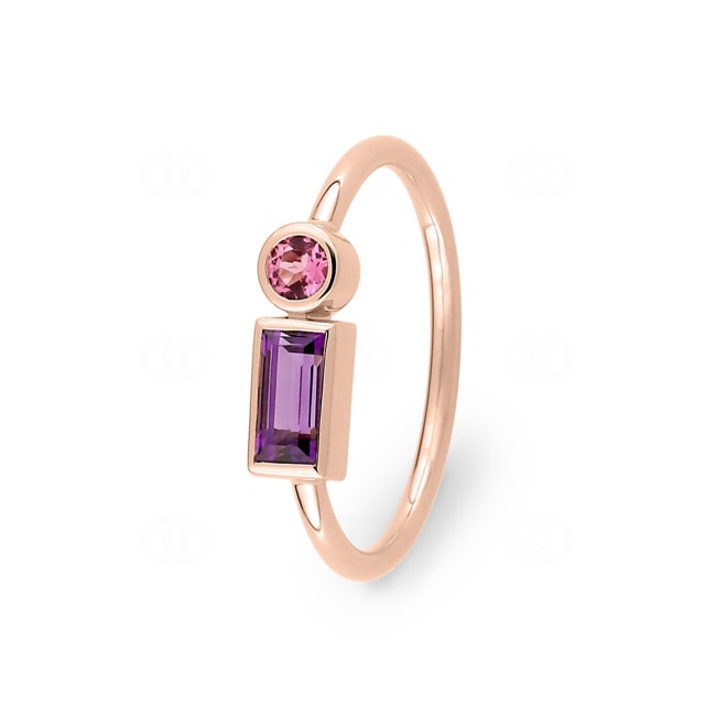 Bague or rosé 750/18 ct avec améthyste & tourmaline rose Bague or rosé 750/18 ct avec améthyste & tourmaline rose - J10009.B4
