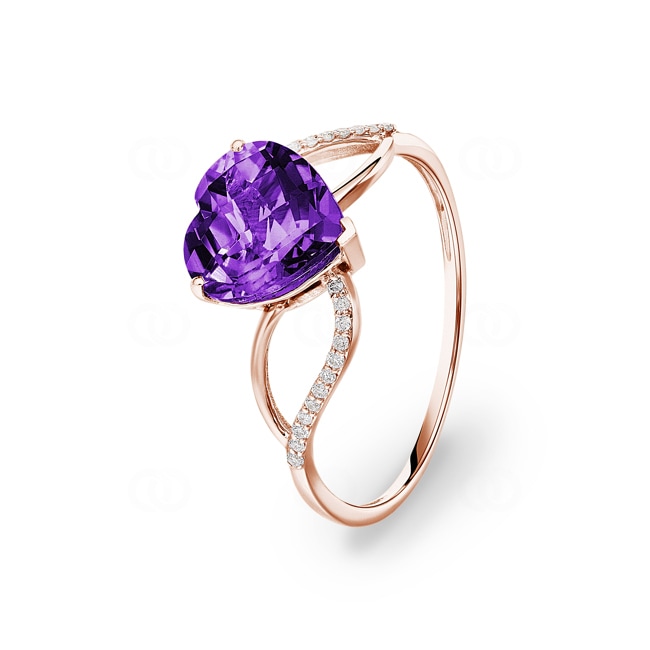 Bague or rosé 750/18 ct avec améthyste et diamants 0.06 ct H/si - RI-70302-AME-RG