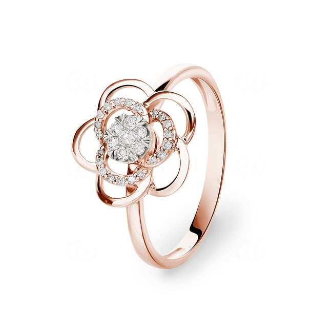 Ring 750/18 K Rose Gold with Diamonds 0.14 ct H/si, Flower - RI-60811-RG