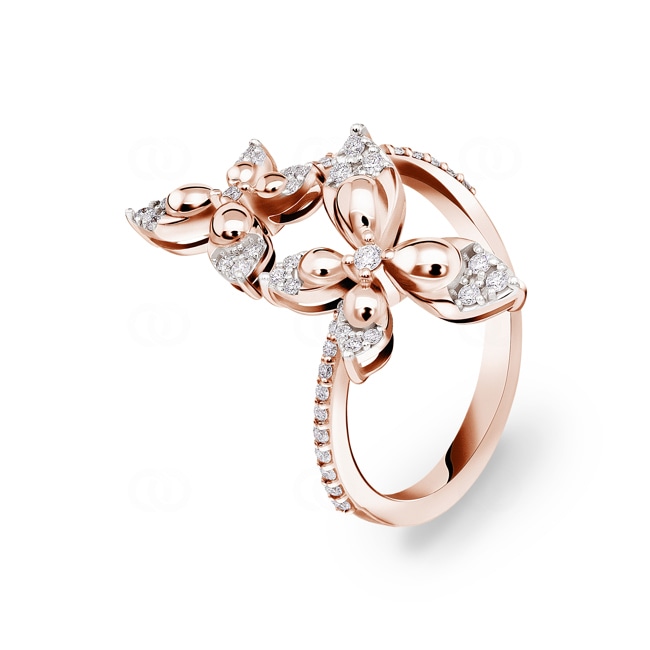 Ring 750/18 K Roségold Schmetterlinge mit Diamanten 0.26 ct H/si - RI-098328-RG