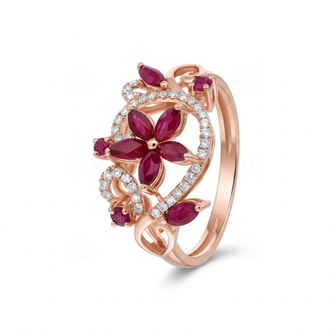 Ring 750/18 K Roségold mit Rubinen & Diamanten 0.14 ct - RI-73772-RUB-RG