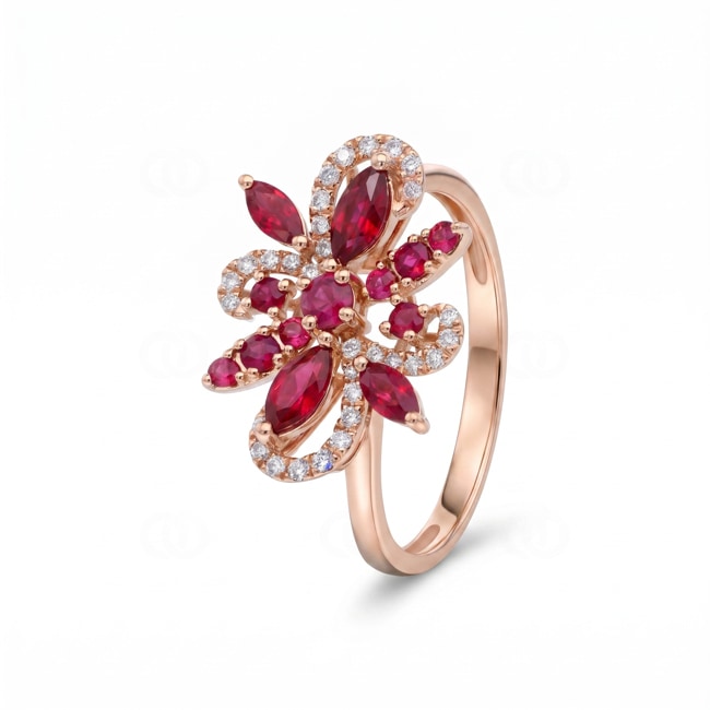 Ring 750/18 K Roségold mit Rubinen & Diamanten 0.15 ct - RI-73673-RUB-RG