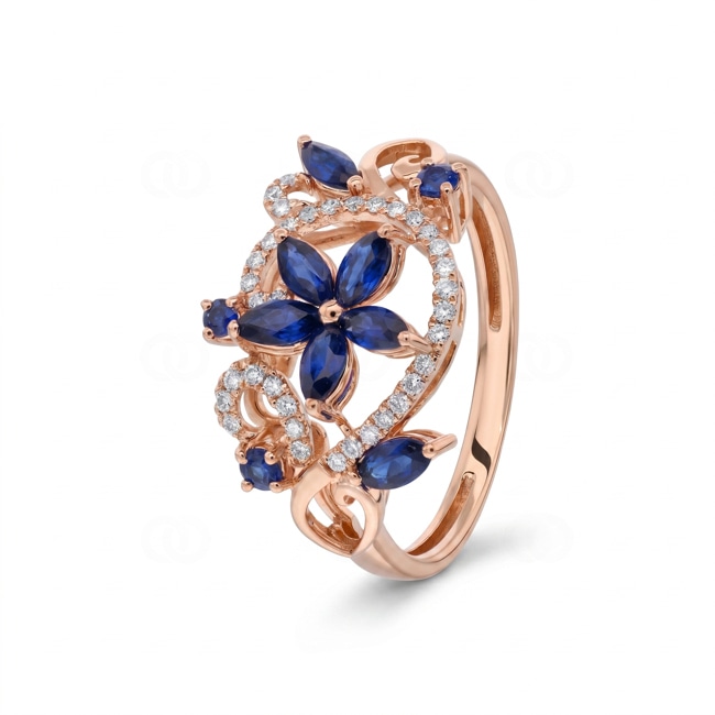 Ring 750/18 K Roségold mit Saphiren & Diamanten 0.14 ct - RI-73772-SAF-RG