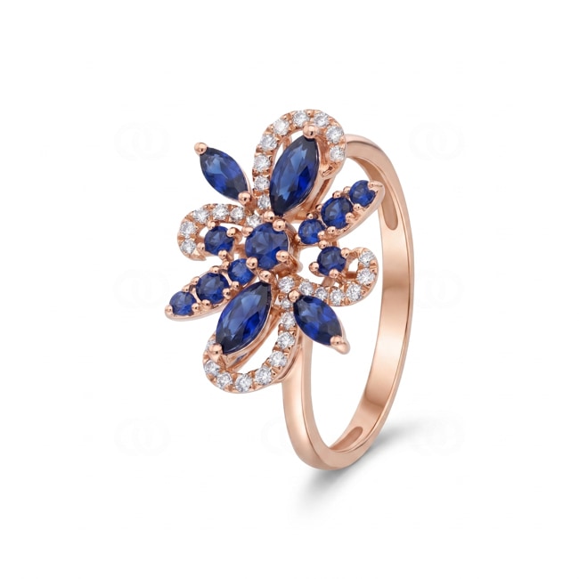 Ring 750/18 K Roségold mit Saphiren & Diamanten 0.15 ct - RI-73673-SAF-RG