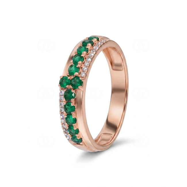 Ring 750/18 K Roségold mit Smaragden & Diamanten 0.08 ct - RI-73607-SMA-RG