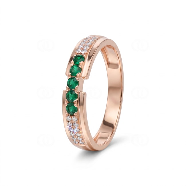 Ring 750/18 K Roségold mit Smaragden & Diamanten 0.09 ct - RI-73603-SMA-RG