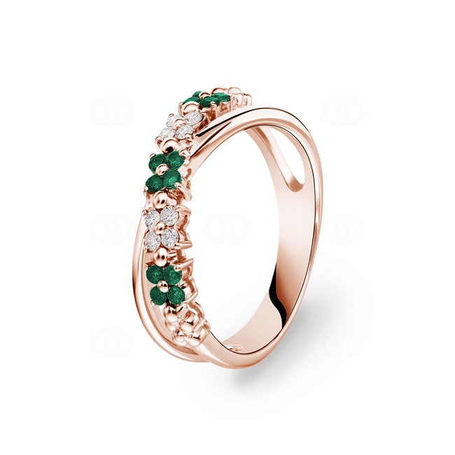 Bague or rosé 750/18 ct avec émeraudes & diamants 0.11 ct H/si Bague or rosé 750/18 ct avec émeraudes & diamants 0.11 ct H/si - RI-27469-SMA-RG