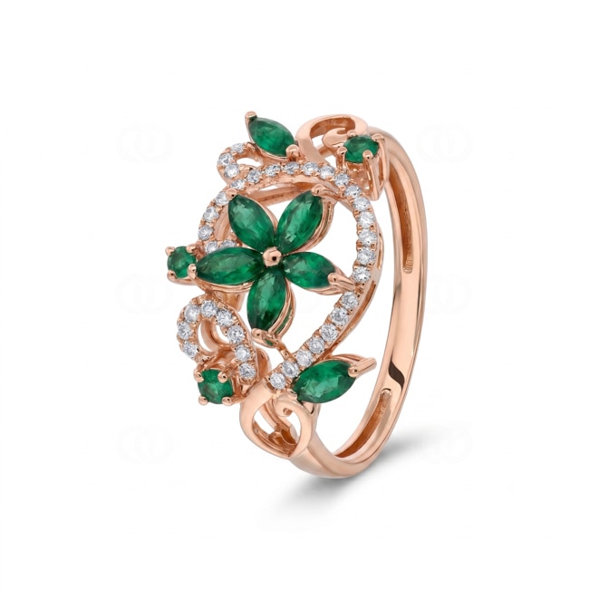 Ring 750/18 K Roségold mit Smaragden & Diamanten 0.14 ct - RI-73772-SMA-RG