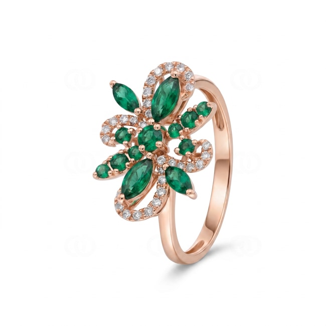 Bague or rosé 750/18 ct avec émeraudes & diamants 0.15 ct - RI-73673-SMA-RG