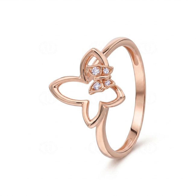Ring 750/18 K Roségold Schmetterling mit Diamanten 0.02 ct - RI-73804-RG