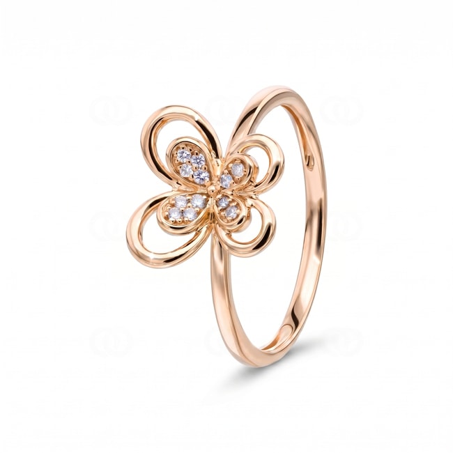 Ring 750/18 K Roségold Schmetterling mit Diamanten 0.05 ct - RI-73795-RG