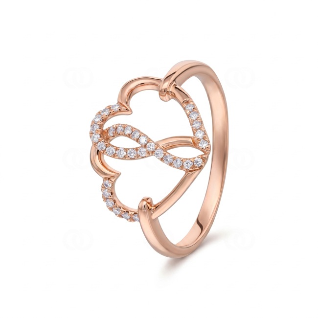 Ring 750/18 K Roségold verschlungene Herzen mit Diamanten 0.13 ct - RI-73798-RG