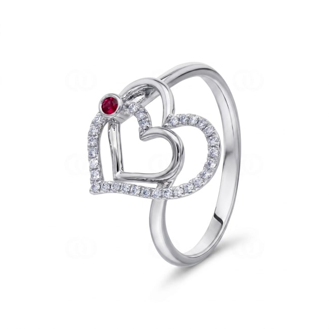 Ring 750/18 K Weissgold Herz mit Rubin & Diamanten 0.12 ct - RI-73800-RUB-WG