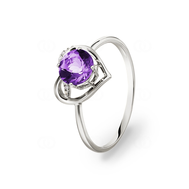 Ring 750/18 K White Gold with round Amethyst & Diamonds 0.02 ct H/si - RI-71671-AME-WG