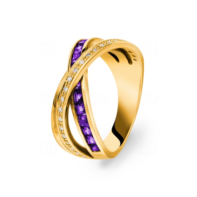 Ring 750/18 K Gelbgold mit Amethysten und Diamanten 0.09 ct H/si Ø 56 - PR06344/02