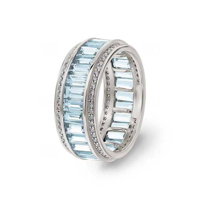 Ring 750/18 K Weissgold mit Aquamarinen & Diamanten 0.41 ct H/si - RI-73397-AQM-WG