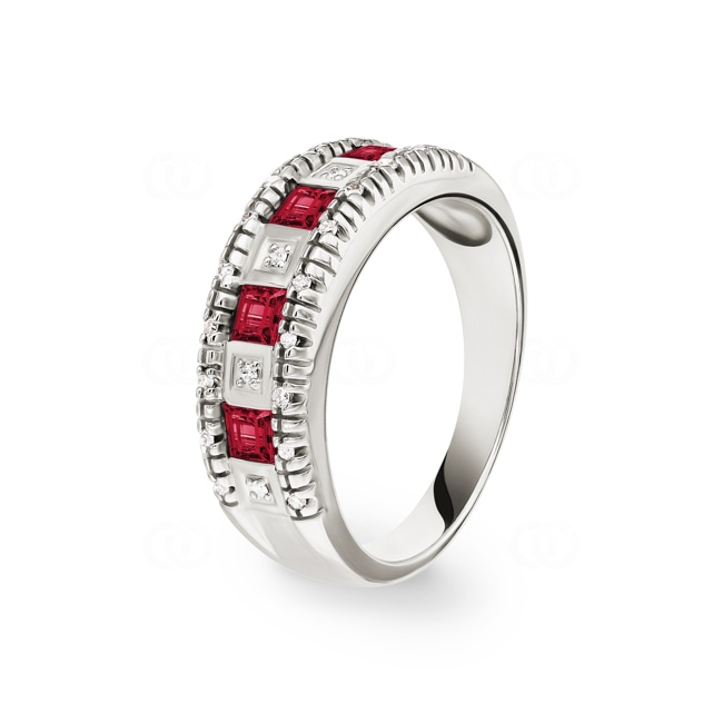 Ring 750/18 K White Gold with Diamonds 0.10 ct H/Si and Rubies - PR06801-3-WG