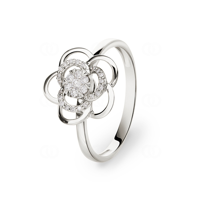 Ring 750/18 K White Gold with Diamonds 0.14 ct H/si, Flower - RI-60811-WG