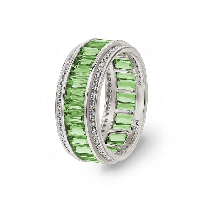 Bague or gris 750/18 ct avec péridots & diamants 0.41 ct H/si - RI-73397-PER-WG