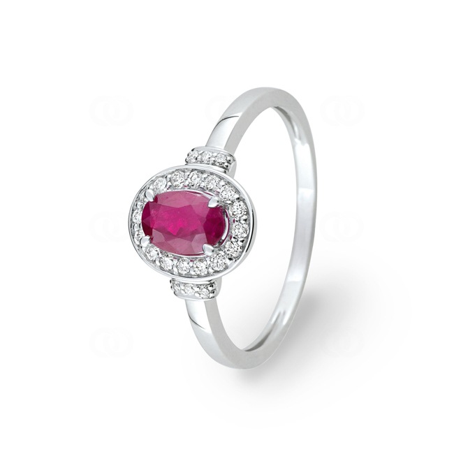 Ring 750/18 K Weissgold mit Rubin und Diamanten 0.14ct. - S18.02102