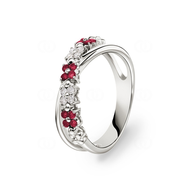 Ring 750/18 K Weissgold mit Rubinen & Diamanten 0.11 ct H/si Ring 750/18 K Weissgold mit Rubinen & Diamanten 0.11 ct H/si - RI-27469-RUB-WG