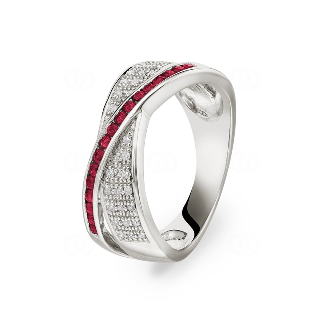 Ring 750/18 K White Gold with Rubies & Diamonds 0.14 ct H/si Ring 750/18 K White Gold with Rubies & Diamonds 0.14 ct H/si - PR6246-3-WG