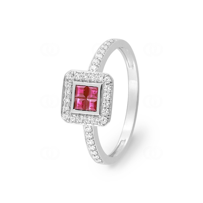Ring 750/18 K White Gold with Rubies & Cubic Zirconia - 1.7368.R1