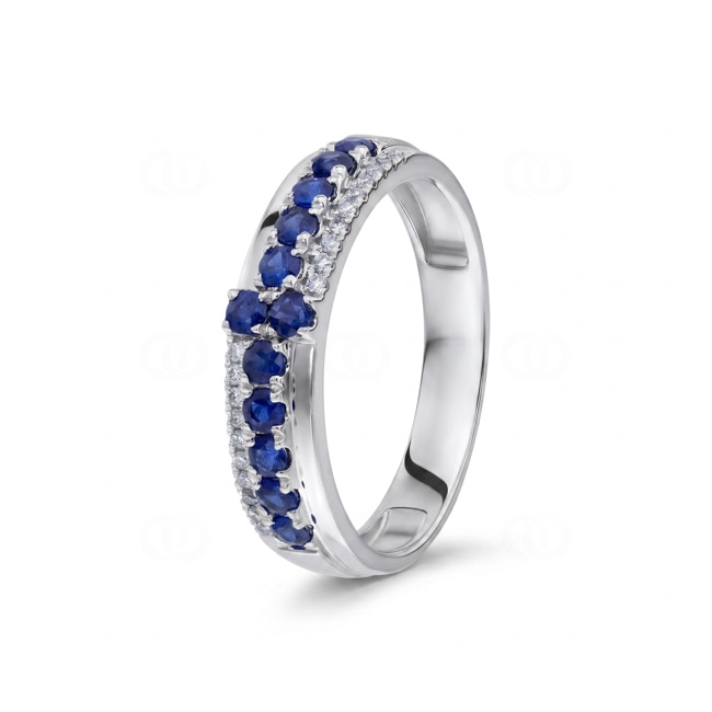 Ring 750/18 K Weissgold mit Saphiren & Diamanten 0.08 ct - RI-73607-SAF-WG