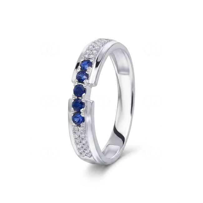 Ring 750/18 K Weissgold mit Saphiren & Diamanten 0.09 ct - RI-73603-SAF-WG