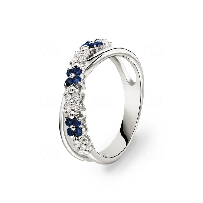 Ring 750/18 K Weissgold mit Saphiren & Diamanten 0.11 ct H/si Ring 750/18 K Weissgold mit Saphiren & Diamanten 0.11 ct H/si - RI-27469-SAF-WG