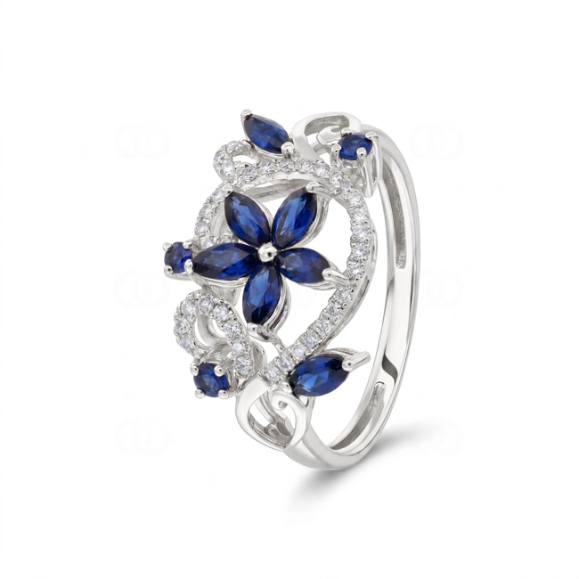 Ring 750/18 K Weissgold mit Saphiren & Diamanten 0.14 ct - RI-73772-SAF-WG