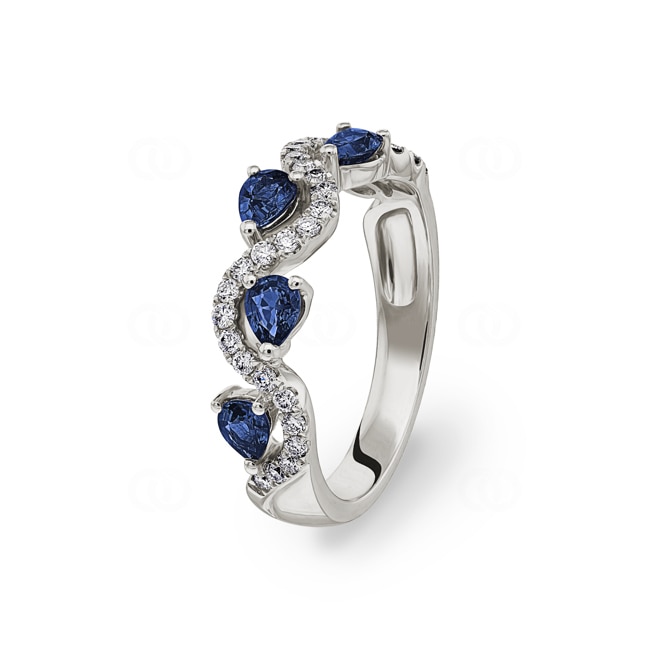 Ring 750/18 K White Gold with Sapphires & Diamonds 0.34 ct H/si Ø 56 - PR9425/2