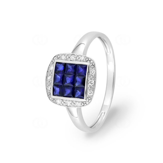 Ring 750/18 K Weissgold mit Saphiren und Diamanten 0.06ct. - MM049GSB4