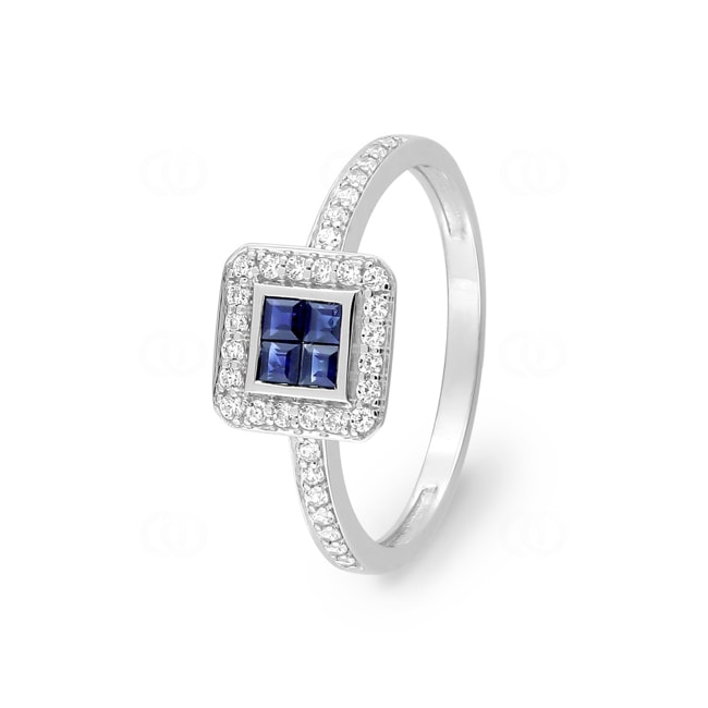 Ring 750/18 K White Gold with Sapphires & Cubic Zirconia - 1.7368.S1