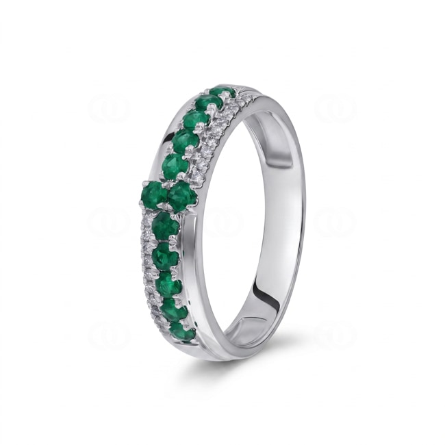Ring 750/18 K White Gold with Emeralds & Diamonds 0.08 ct - RI-73607-SMA-WG