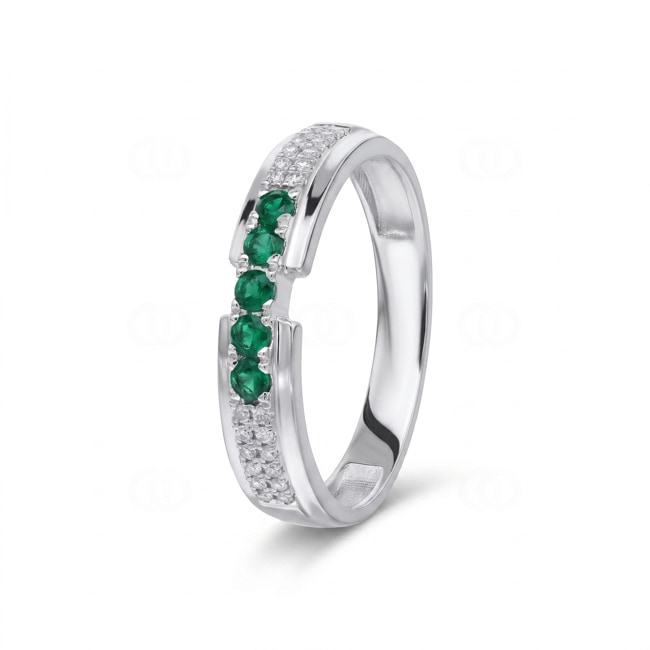 Ring 750/18 K Weissgold mit Smaragden & Diamanten 0.09 ct - RI-73603-SMA-WG