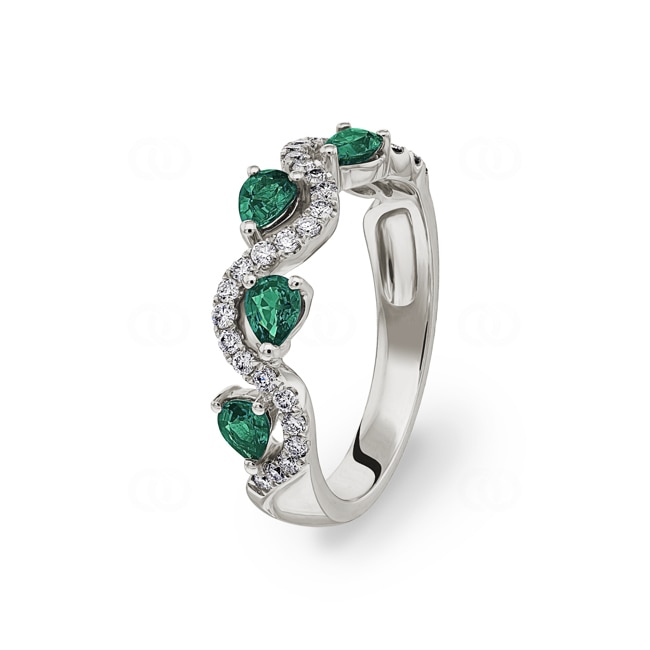 Ring 750/18 K White Gold with Emerald & Diamonds 0.34 ct H/si Ø 56 - PR9425/4