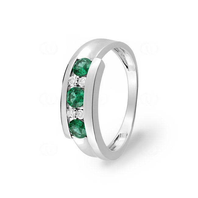 Ring 750/18 K Weissgold mit Smaragden und Diamanten 0.07ct. - NE002GEB4