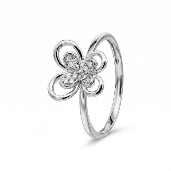 Ring 750/18 K Weissgold Schmetterling mit Diamanten 0.05 ct - RI-73795-WG
