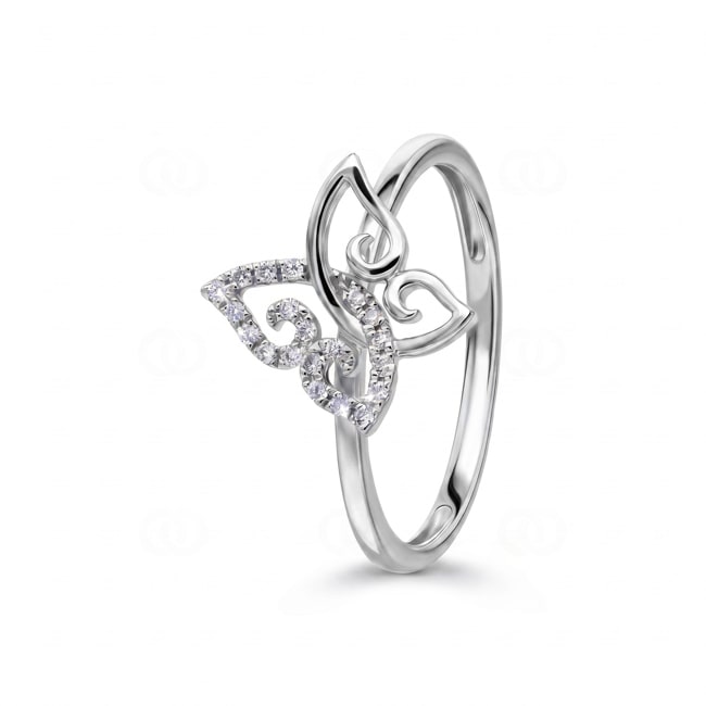 Ring 750/18 K Weissgold Schmetterling mit Diamanten 0.08 ct - RI-73802-WG