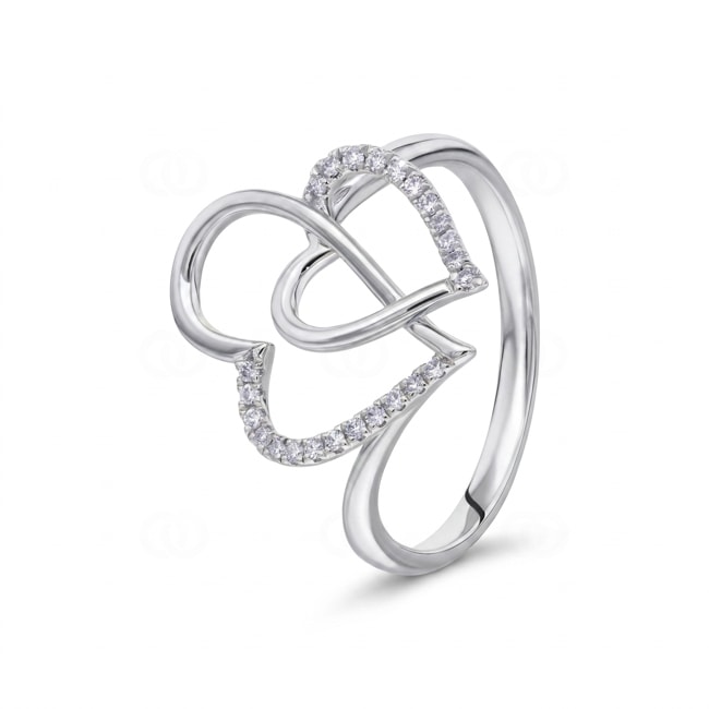 Ring 750/18 K Weissgold verschlungene Herzen mit Diamanten 0.10 ct - RI-73796-WG