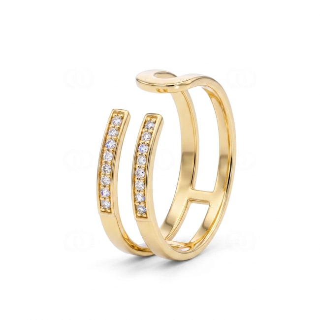 Bague ouverte or jaune 750/18 ct avec diamants 0.09 ct - RI-73586-GG