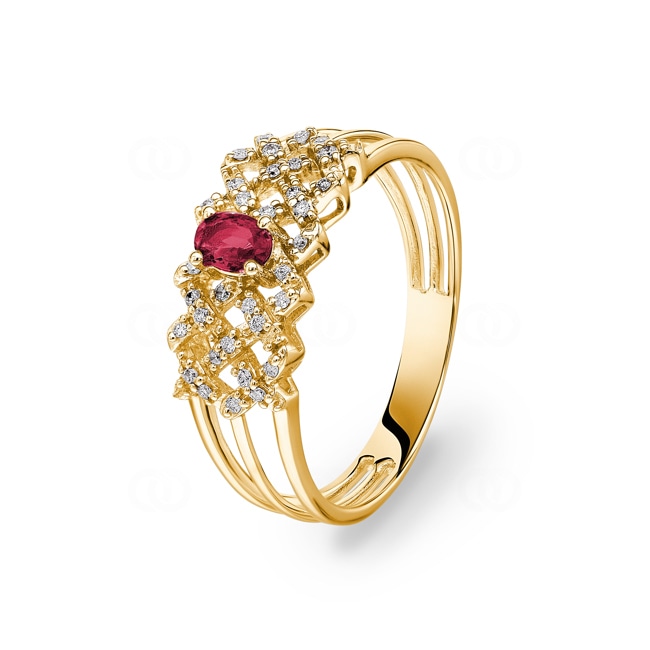 Bague rubis or jaune 750/18 ct avec diamants 0.09 ct H/si - RI-46721-RUB-GG