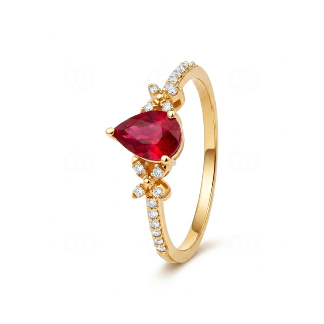 Rubinring 750/18 K Gelbgold mit Diamanten 0.09 ct - RI-73766-RUB-GG