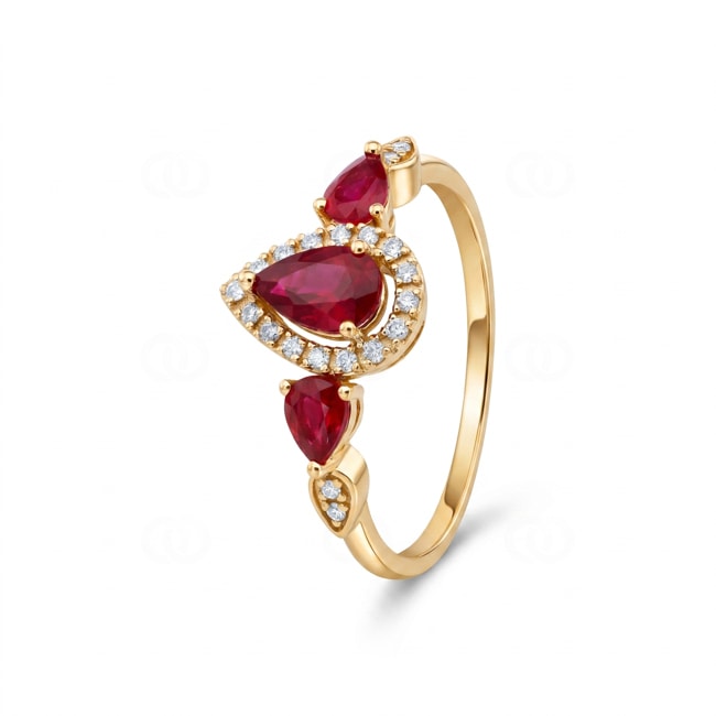 Bague rubis or jaune 750/18 ct avec diamants 0.09 ct - RI-73768-RUB-GG