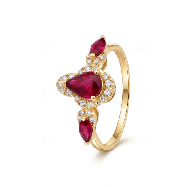 Rubinring 750/18 K Gelbgold mit Diamanten 0.12 ct - RI-73758-RUB-GG