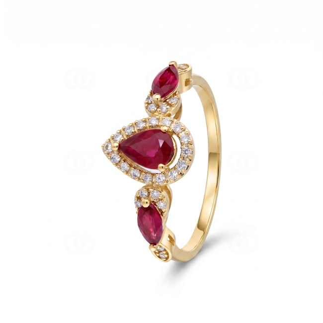 Bague rubis or jaune 750/18 ct avec diamants 0.13 ct - RI-73764-RUB-GG